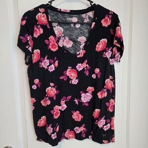 PINK Floral V-neck Tee